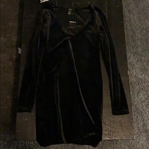 Black satin V neck dress